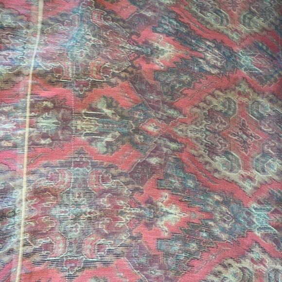 2 Vintage King Size 18 x 33” Woven Tapestry Crimson Cream Trim Pillow Covers - Picture 11 of 16